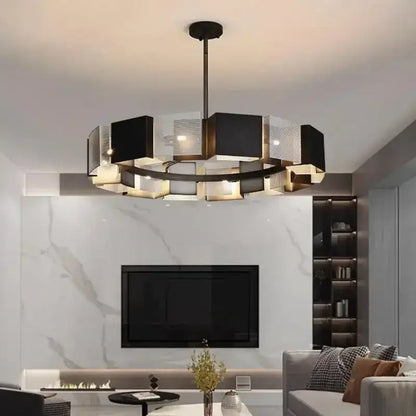 Modern geometric black metal loft led chandelier dining room light