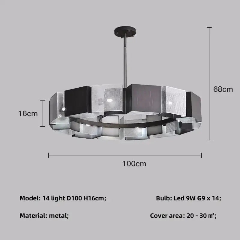 Modern geometric black metal loft led chandelier dining room light