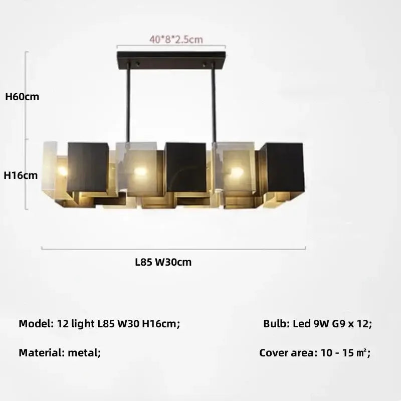 Modern geometric black metal loft led chandelier dining room light