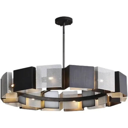 Modern geometric black metal loft led chandelier dining room light