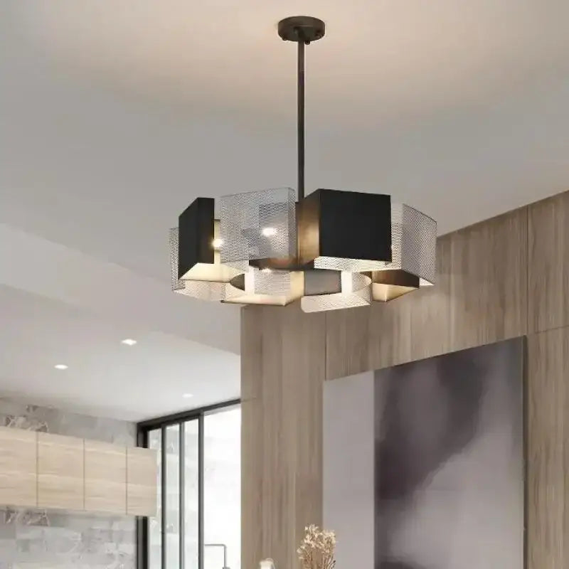 Modern geometric black metal loft led chandelier dining room light