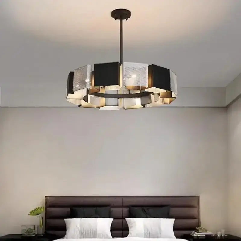 Modern geometric black metal loft led chandelier dining room light