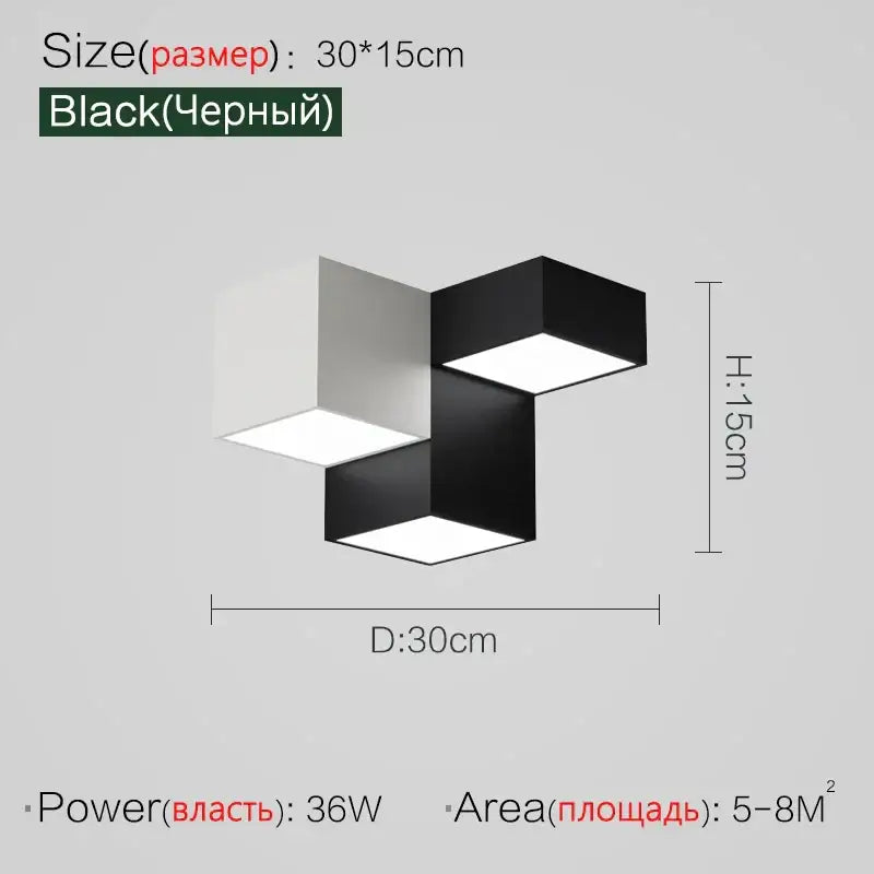 Modern geometric black & white cube bedroom ceiling lamp