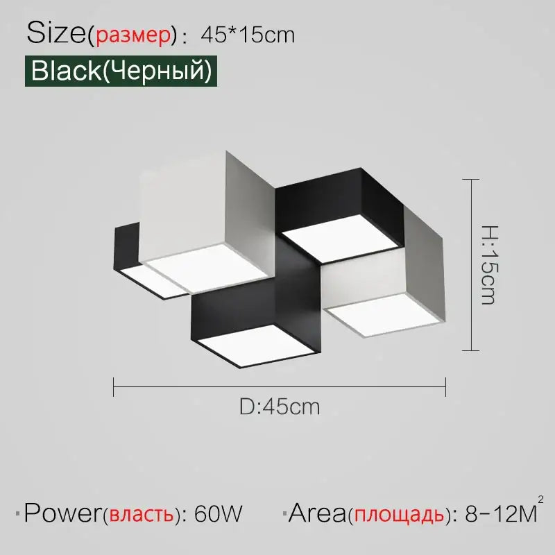 Modern geometric black & white cube bedroom ceiling lamp