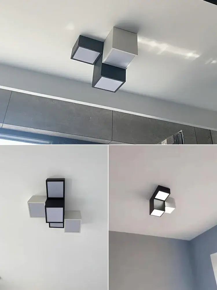 Modern geometric black & white cube bedroom ceiling lamp
