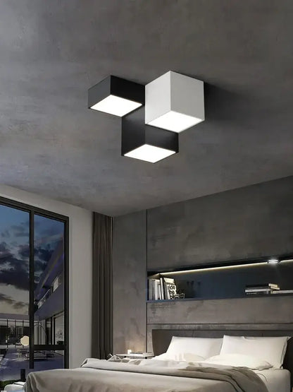Modern geometric black & white cube bedroom ceiling lamp