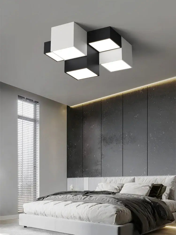 Modern geometric black & white cube bedroom ceiling lamp