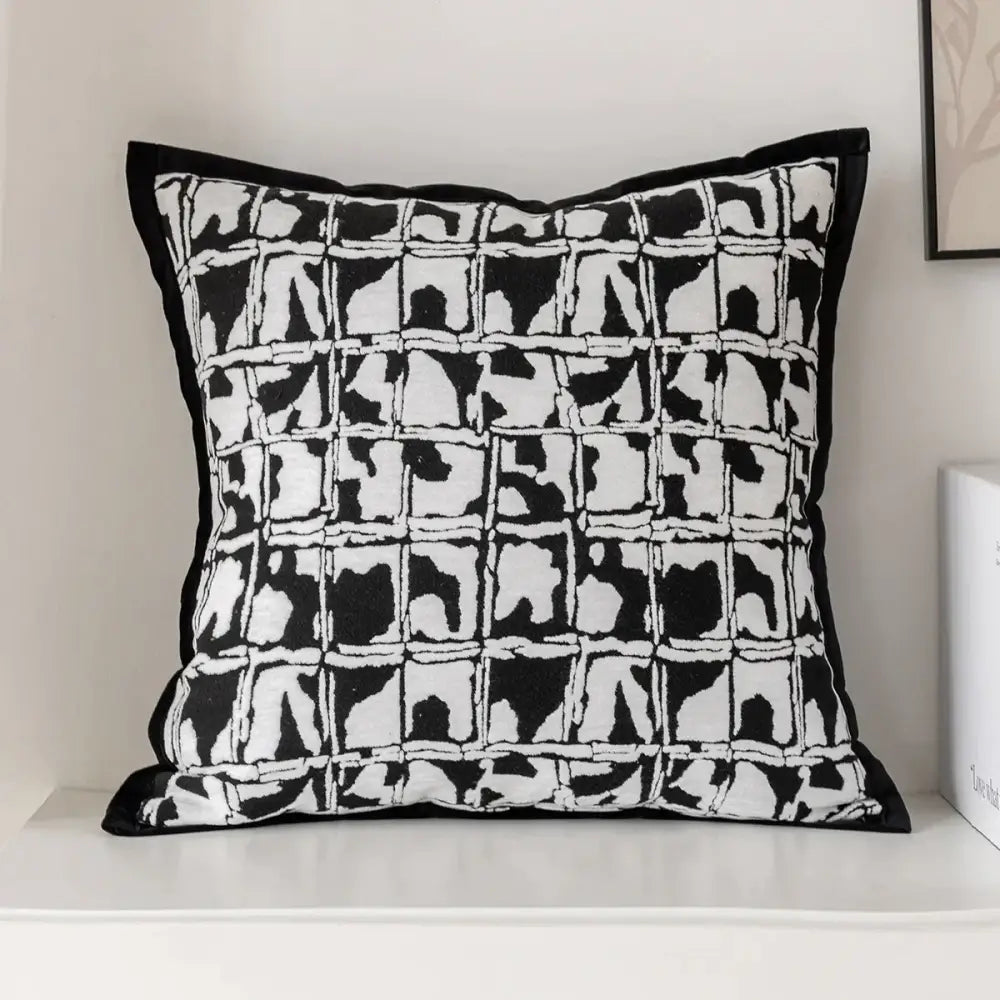 Modern geometric black & white embroidered pillow cover living room