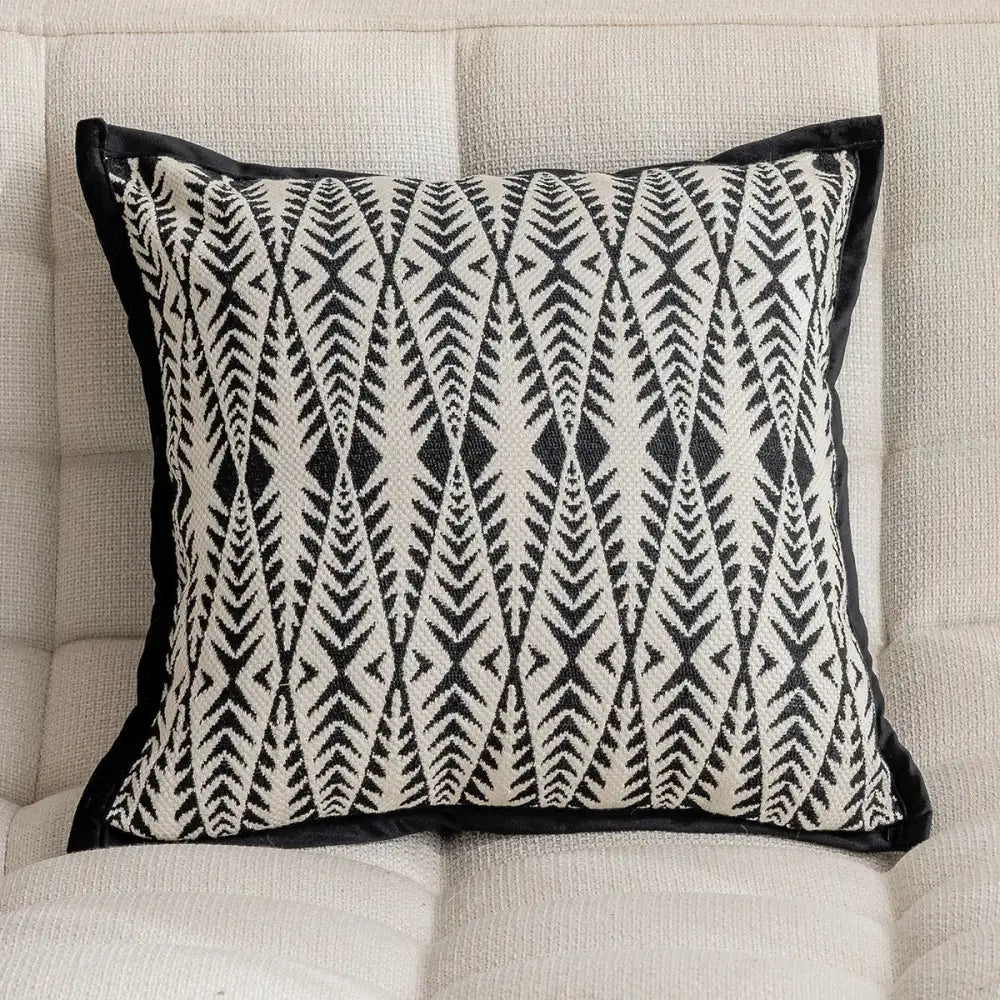 Modern geometric black & white embroidered pillow cover living room