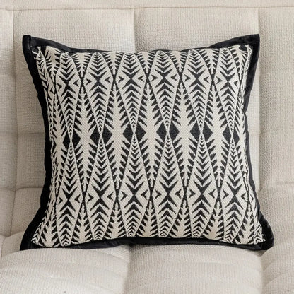 Modern geometric black & white embroidered pillow cover living room