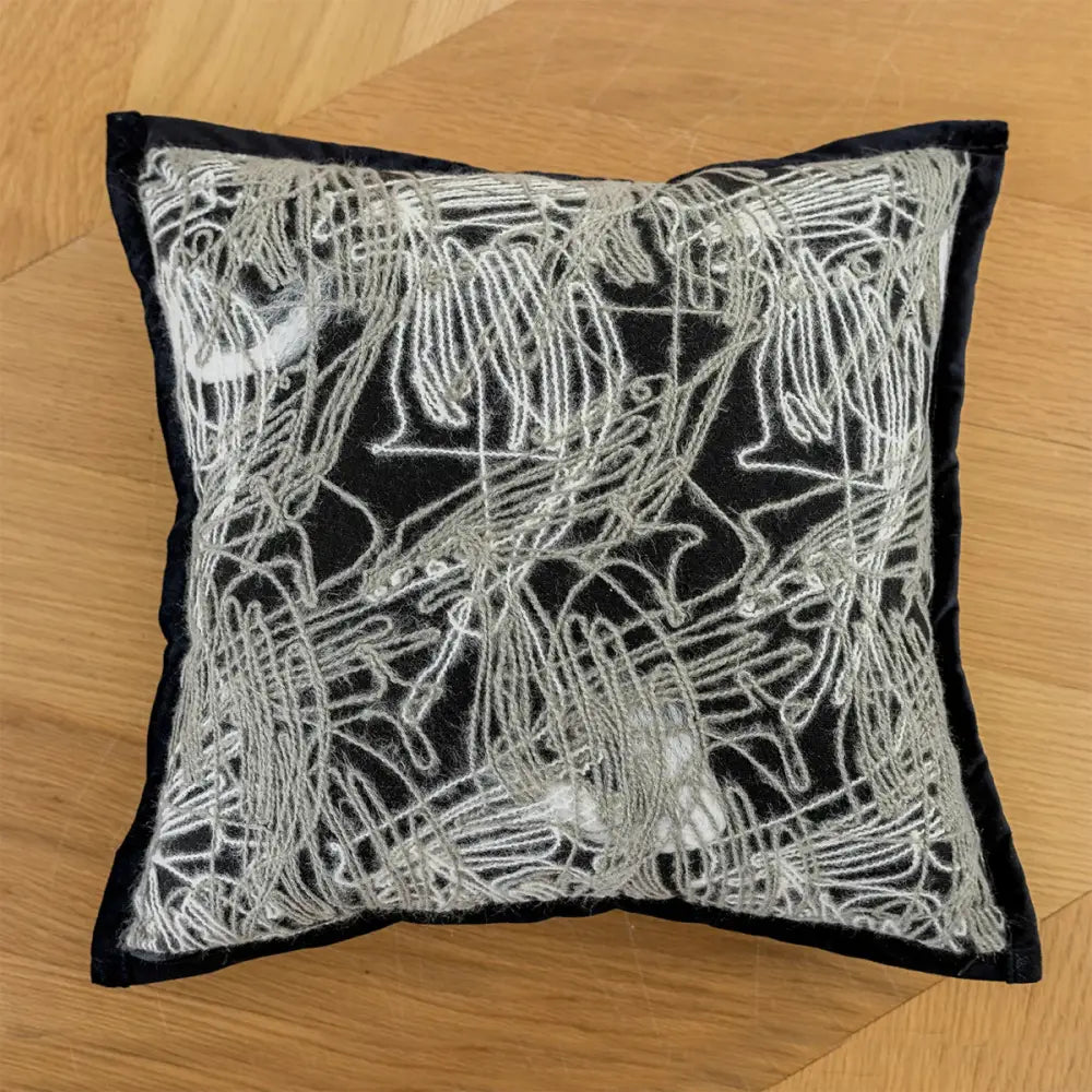 Modern geometric black & white embroidered pillow cover living room