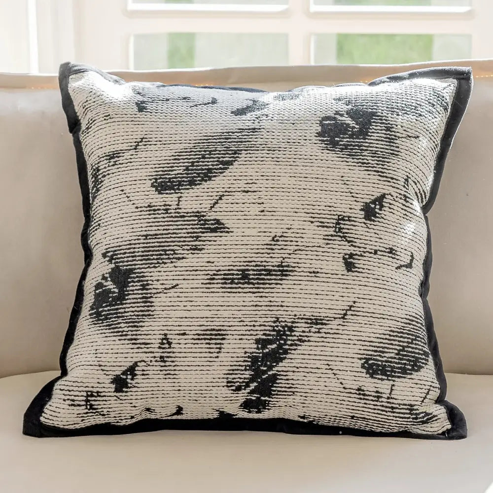 Modern geometric black & white embroidered pillow cover living room