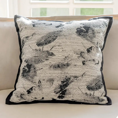 Modern geometric black & white embroidered pillow cover living room