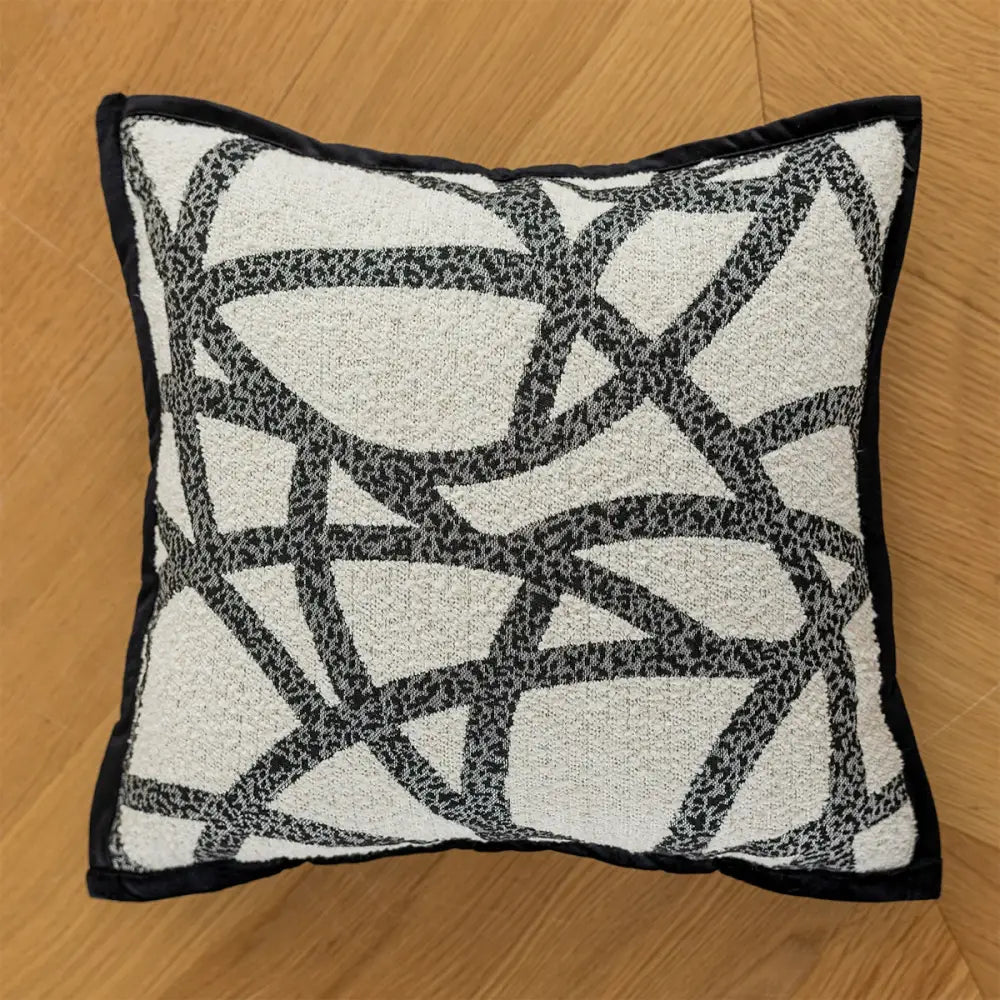 Modern geometric black & white embroidered pillow cover living room