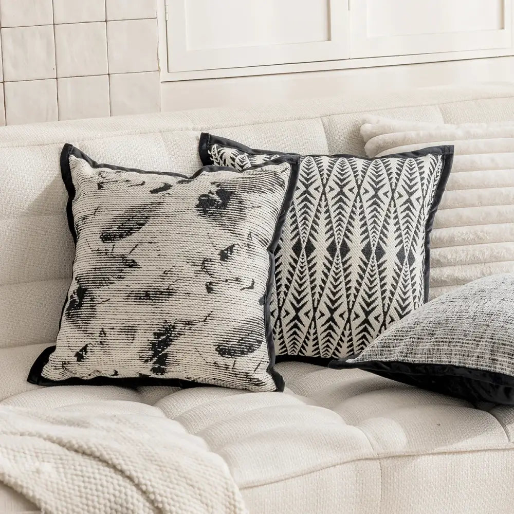 Modern geometric black & white embroidered pillow cover living room