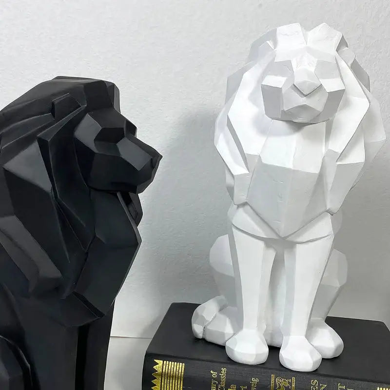 Modern geometric black & white lion resin art statue office decor