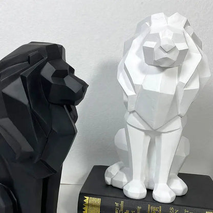 Modern geometric black & white lion resin art statue office decor
