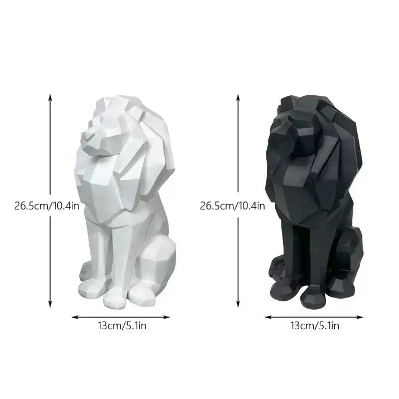 Modern geometric black & white lion resin art statue office decor