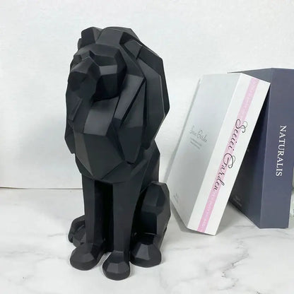 Modern geometric black & white lion resin art statue office decor