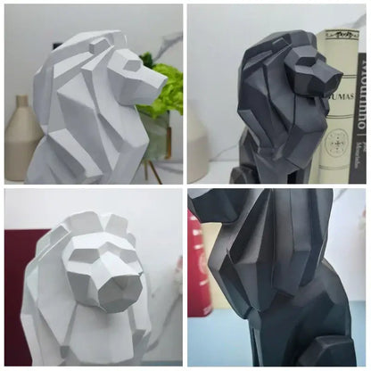 Modern geometric black & white lion resin art statue office decor