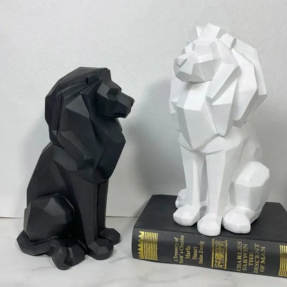 Modern geometric black & white lion resin art statue office decor