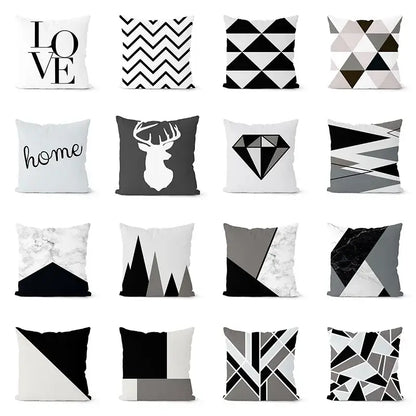 Modern geometric black & white pillowcase set – living room cushion