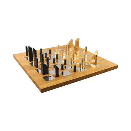 Modern geometric block chess set gold & black living room decor