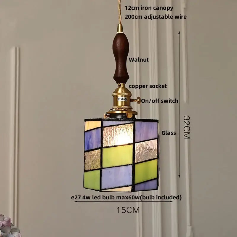 Modern geometric blue glass and brass pendant light – dining room