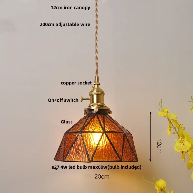 Modern geometric blue glass and brass pendant light – dining room