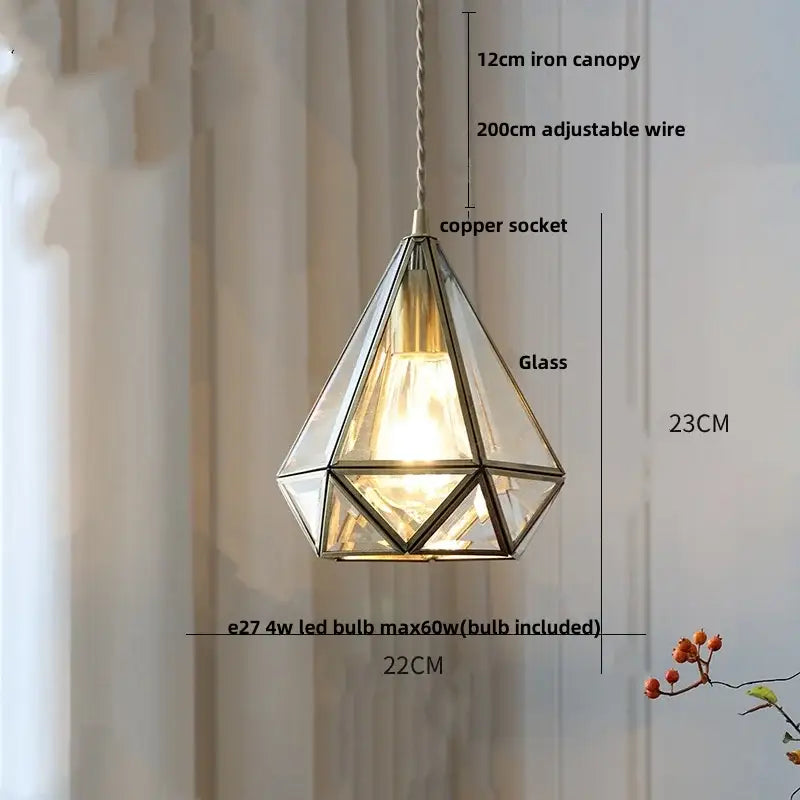 Modern geometric blue glass and brass pendant light – dining room