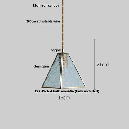 Modern geometric blue glass and brass pendant light – dining room