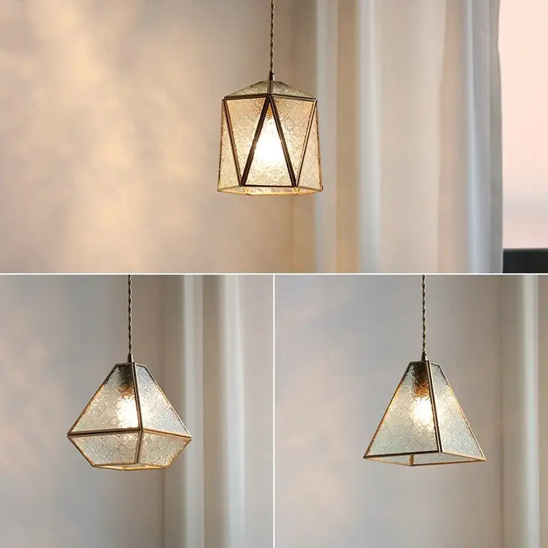 Modern geometric blue glass and brass pendant light – dining room