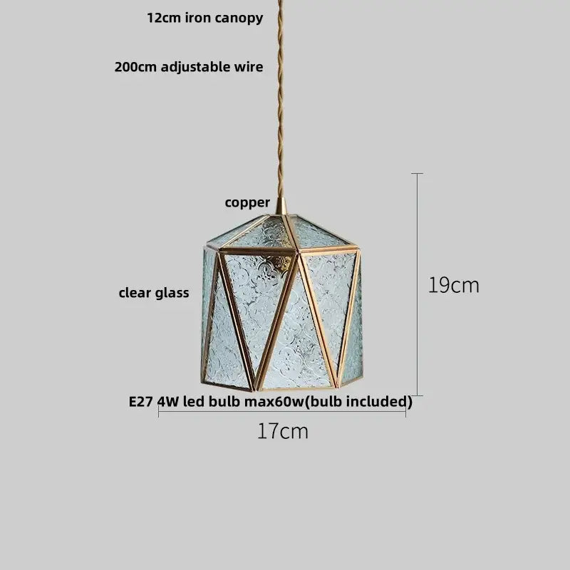 Modern geometric blue glass and brass pendant light – dining room