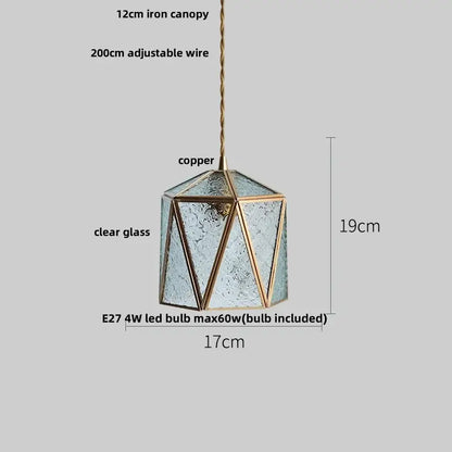 Modern geometric blue glass and brass pendant light – dining room