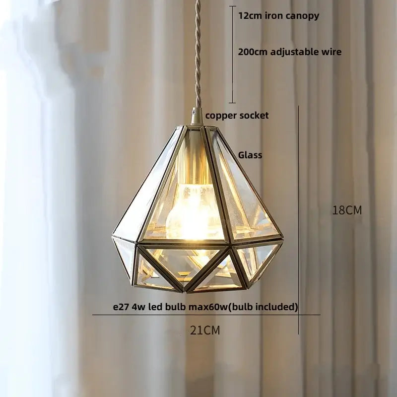 Modern geometric blue glass and brass pendant light – dining room