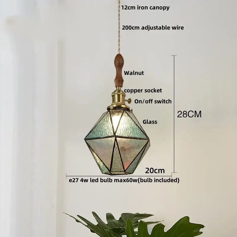 Modern geometric blue glass and brass pendant light – dining room