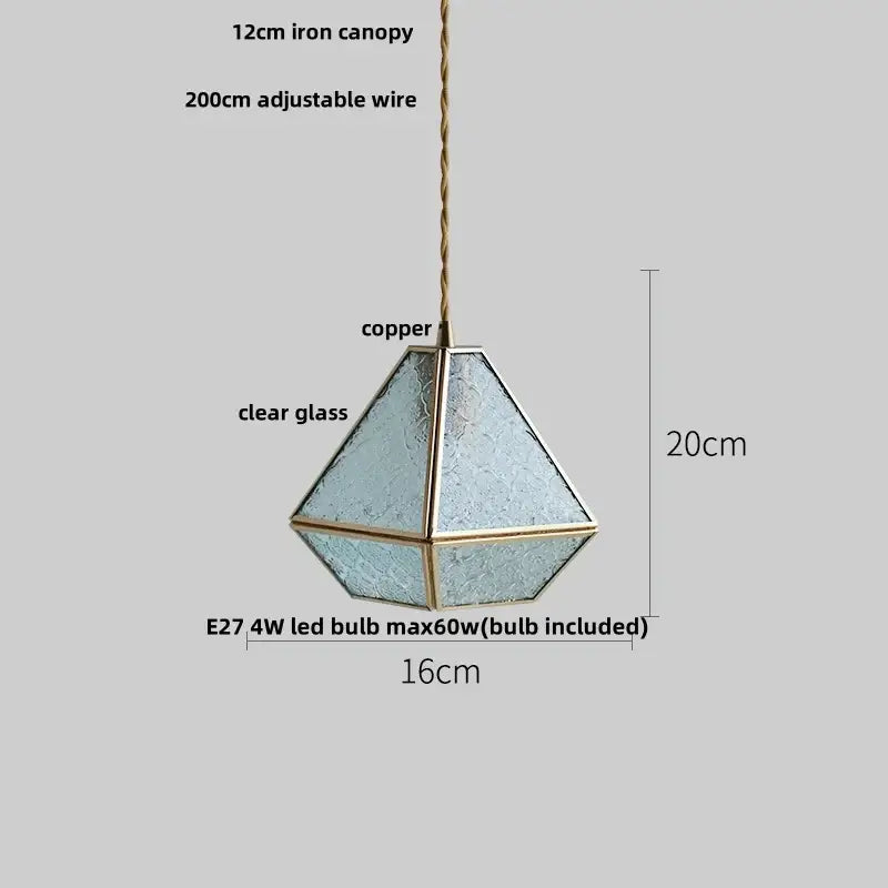 Modern geometric blue glass and brass pendant light – dining room