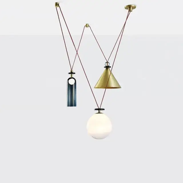 Modern geometric brass & black glass pendant light dining room