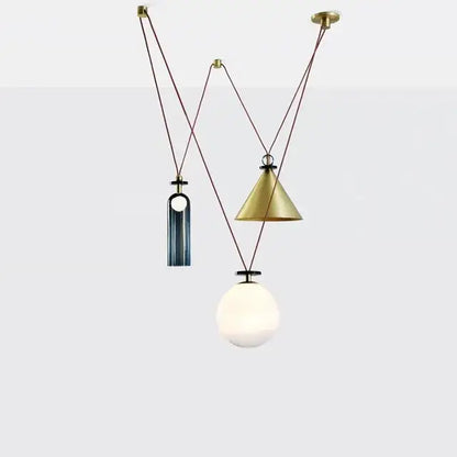 Modern geometric brass & black glass pendant light dining room