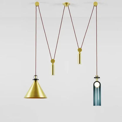 Modern geometric brass & black glass pendant light dining room