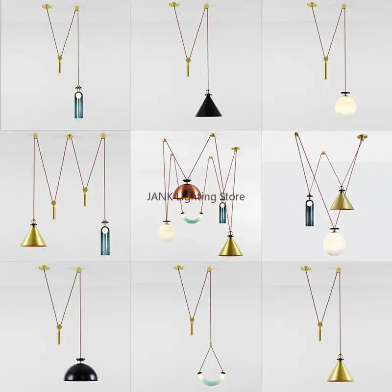 Modern geometric brass & black glass pendant light dining room
