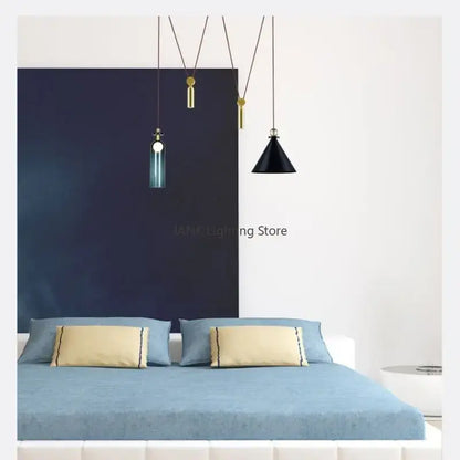 Modern geometric brass & black glass pendant light dining room