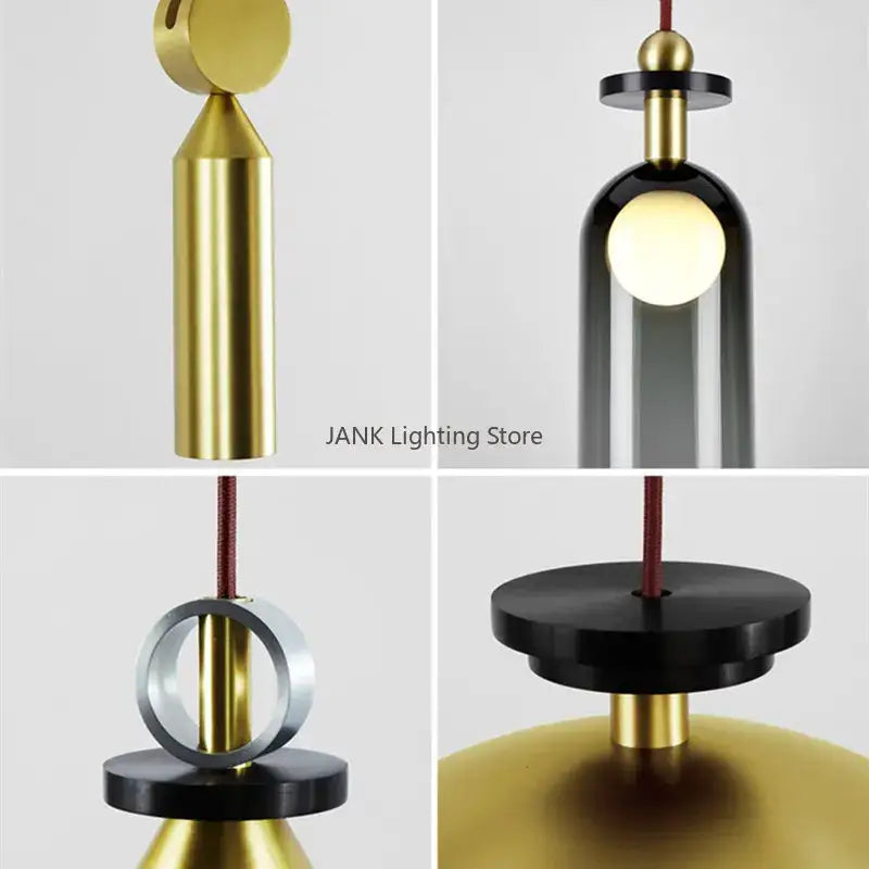 Modern geometric brass & black glass pendant light dining room