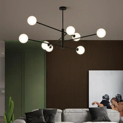 Modern geometric brass chandelier with frosted glass for living room