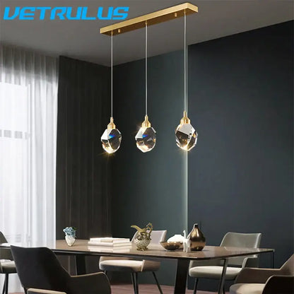 Modern geometric brass diamond crystal led chandelier dining room