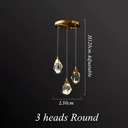 Modern geometric brass diamond crystal led chandelier dining room