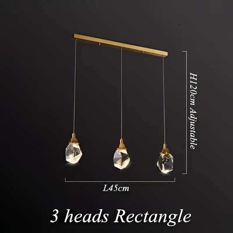 Modern geometric brass diamond crystal led chandelier dining room