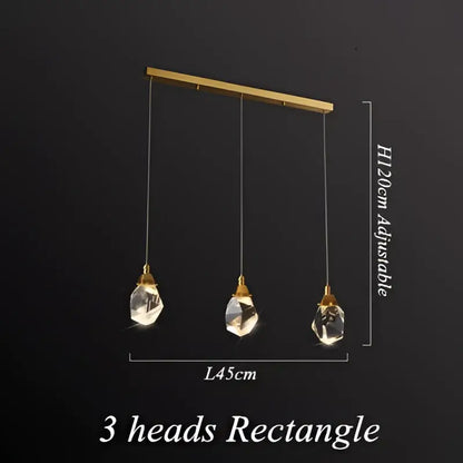 Modern geometric brass diamond crystal led chandelier dining room