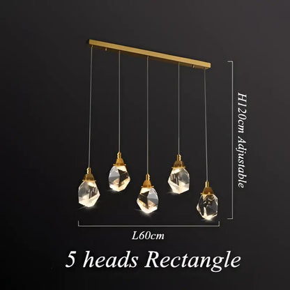 Modern geometric brass diamond crystal led chandelier dining room
