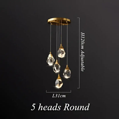 Modern geometric brass diamond crystal led chandelier dining room